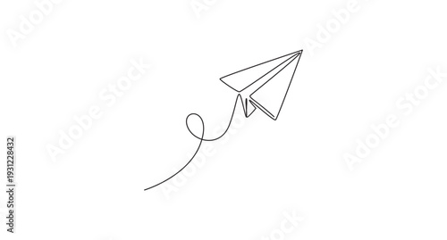 Paper plane continuous one line art drawing of design, Paper plane continues one line drawing in a minimal style isolated outline vector illustration