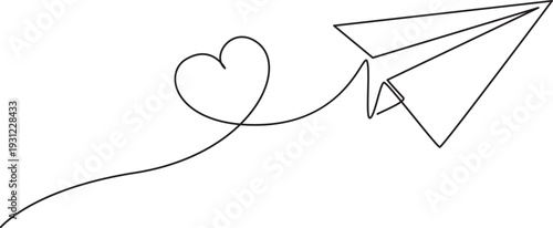 Paper plane continuous one line art drawing of design, Paper plane continues one line drawing in a minimal style isolated outline vector illustration