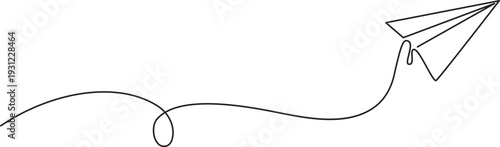 Paper plane continuous one line art drawing of design, Paper plane continues one line drawing in a minimal style isolated outline vector illustration