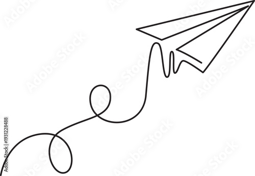 Paper plane continuous one line art drawing of design, Paper plane continues one line drawing in a minimal style isolated outline vector illustration