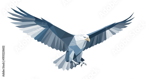 Geometric Eagle Flying Isolated White Background Low Poly Art