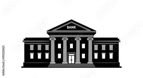 Classic Bank Building Facade with Columns and Pediment