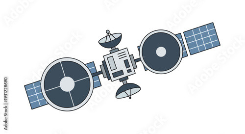 Modern Satellite in Orbit with Solar Panels and Antennas