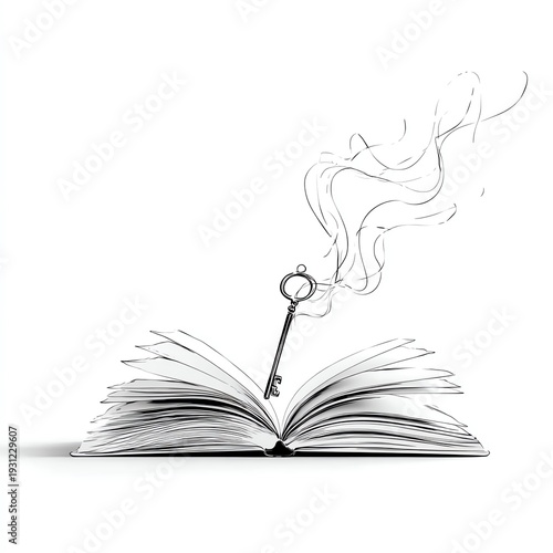 Wallpaper Mural Continuous single one line drawing of an open book with integrated key symbol rising from the center Torontodigital.ca