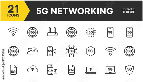 5G networking icons for mobile and internet connectivity