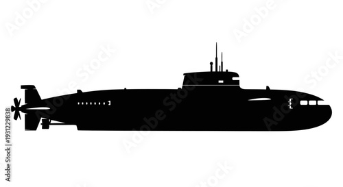 Silhouette of a submarine on a white background