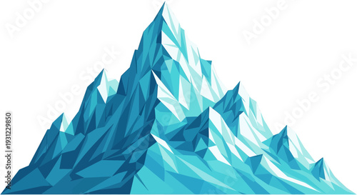 Abstract Low Poly Mountain Peak, Icy Blue Geometric Landscape