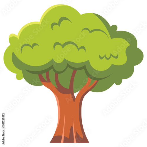 A vibrant green tree featuring a lush, detailed canopy with internal leaf shading and a sturdy brown trunk. Ideal for environment design and eco-themed vector graphics.