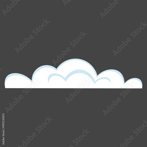 A stylized white cloud with a flat base, designed for layering against borders or as a decorative UI header element. Features soft blue contour shading for a 2D pop.