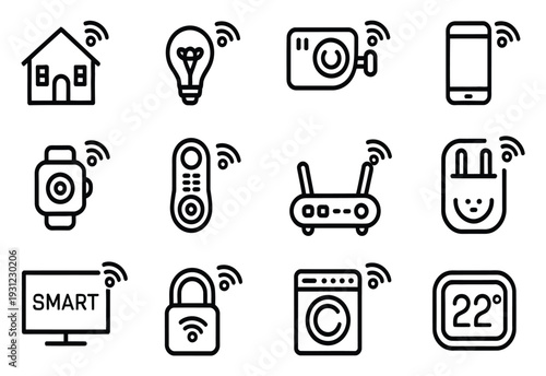 Smart home icons for connected devices and technology