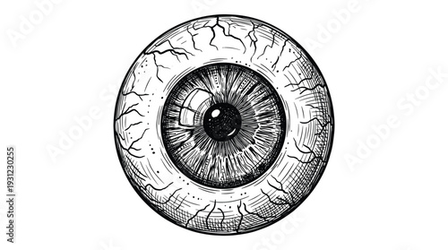 Vintage anatomical human eyeball sketch isolated on transparent background for spooky art