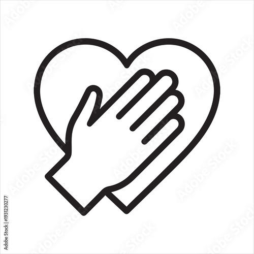 Hand over heart gesture outline icon vector