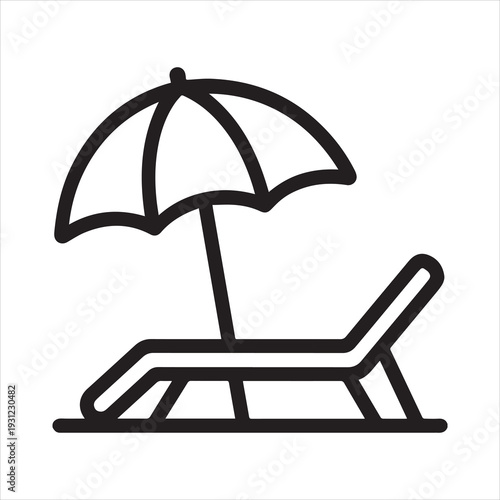 Beach umbrella and chair outline icon vector