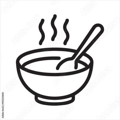 Soup bowl with spoon outline icon vector