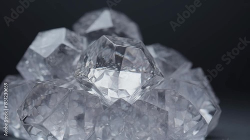 Close-up view of a cluster of sparkling clear quartz crystals.