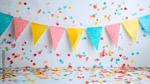 Illustration of a happy birthday cake, sharp image with a blurred background.