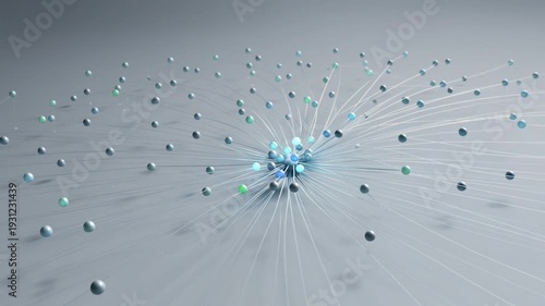 A complex network of interconnected nodes and lines in a three-dimensional space