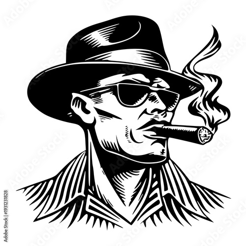Man with hat and smoke , vector illustration of a Man with hat and smoke , silhouette of a Man with hat and smoke 
