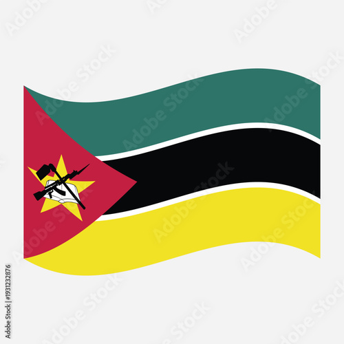 Waving flag of Mozambique isolated on white background, national flag and symbol of the Republic of Mozambique