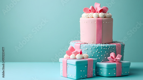 Illustration of a happy birthday cake, sharp image with a blurred background.