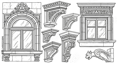 Architectural Elements Vintage Drawing Collection.