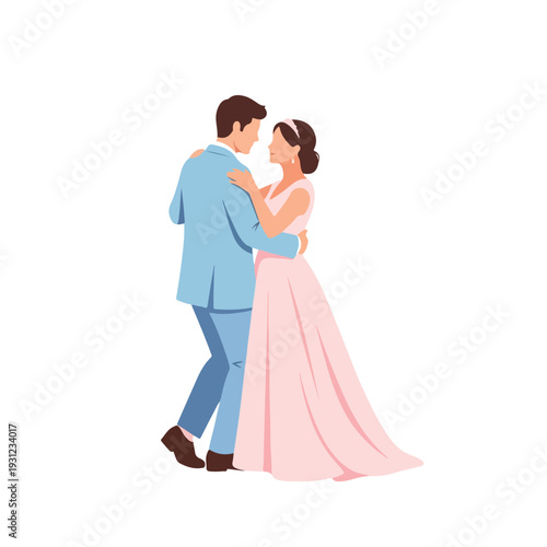 Bridal dance illustration of a groom and bride sharing a romantic moment in a studio