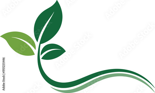 Green leaf with stem and gradient wave background plant growth