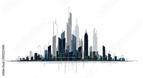 Modern city skyline silhouette illustration vector graphic design concept