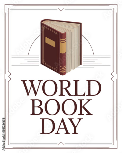 World Book Day with Classic Leather Bound Book Illustration