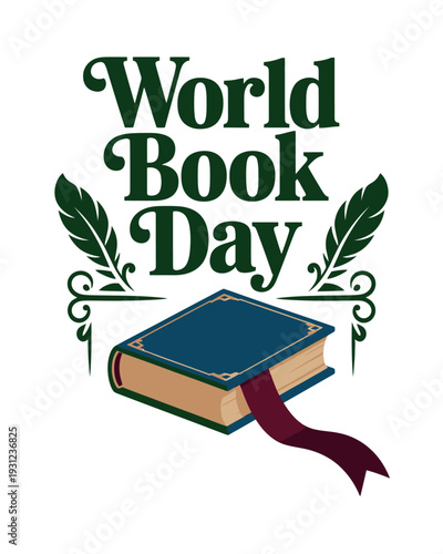 World Book Day with Open Book and Bookmark Illustration