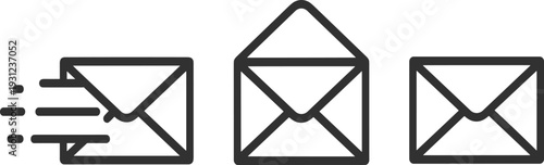 Three black and white envelope showing sending receiving and received states