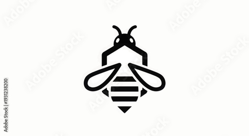 Simple Black Bee Illustration on White.