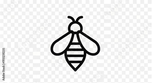 Simple Black Bee Icon on Transparent Background.