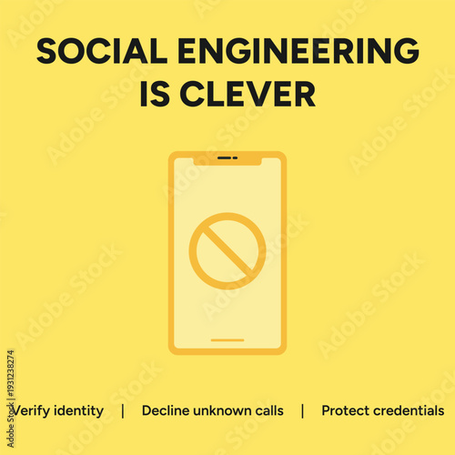 This vector illustration powerfully communicates essential cybersecurity awareness regarding social engineering tactics and preventative measures for mobile phone security and identity protection.