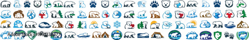 Polar Bear Day Icon Collection with Arctic Animals and Winter Designs