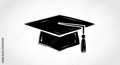 Black graduation cap with tassel illustration on white background.