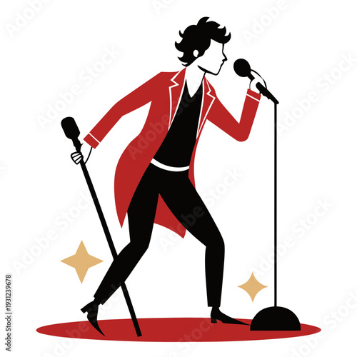 Male Singer Performing on Stage with Microphone Vector Illustration