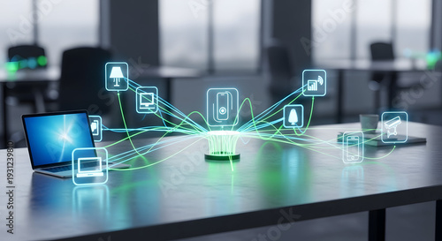 Smart office technology connecting devices and systems for seamless integration and automation in a modern workspace environment