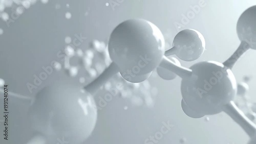 Abstract 3D rendering of molecular structures floating in a clean, bright