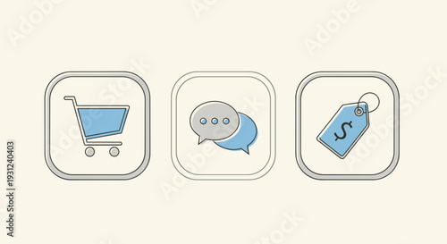 Ecommerce shopping cart icons set.