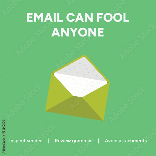 This digital illustration emphasizes cybersecurity awareness warning users that deceptive emails can trick anyone requiring vigilance against phishing scams and malicious messages.