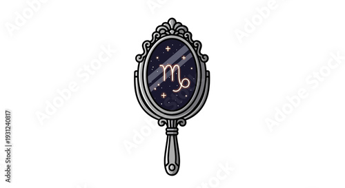 Enchanted hand mirror reveals the celestial Capricorn zodiac sign with stars, a mystic astrology illustration