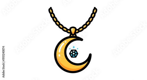 Elegant celestial moon and diamond pendant, a mystical gold chain jewelry illustration for design