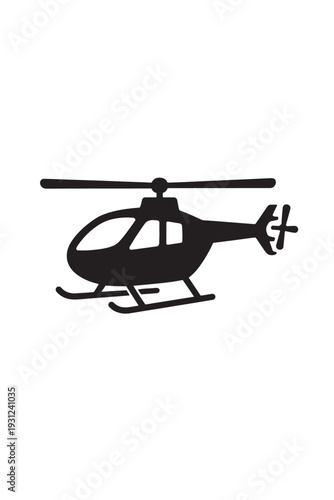 Black helicopter silhouette with rotor blades and skids aircraft