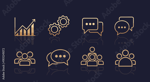 Golden icons for business communication.