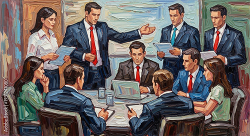 Business meeting with diverse team collaborating effectively.