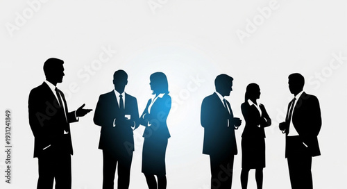 Business professionals in silhouette discussing ideas together.