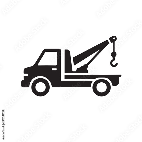 Black silhouette of a tow truck with a hook