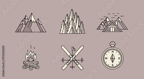 Outdoor Adventure Travel Icons Set.
