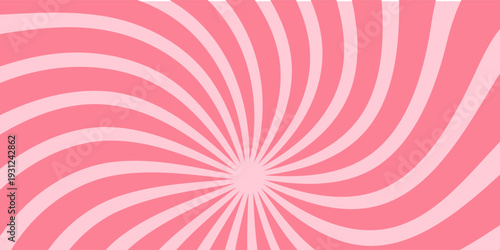 Candy color sunburst background. Abstract pink cream sunbeams design wallpaper. Sweet rotating cartoon swirl or whirlpool. Colorful spinning lines for template, banner, poster, flyer, brochure. Eps10